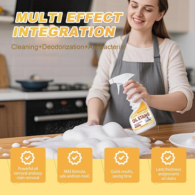 Heavy-Duty Kitchen Degreaser Foam Cleaner, Powerful Kitchen Degreaser Spray & Dual Side Scrub Sponge Set Grease Remover for Stove Range Hood (3, Standard)