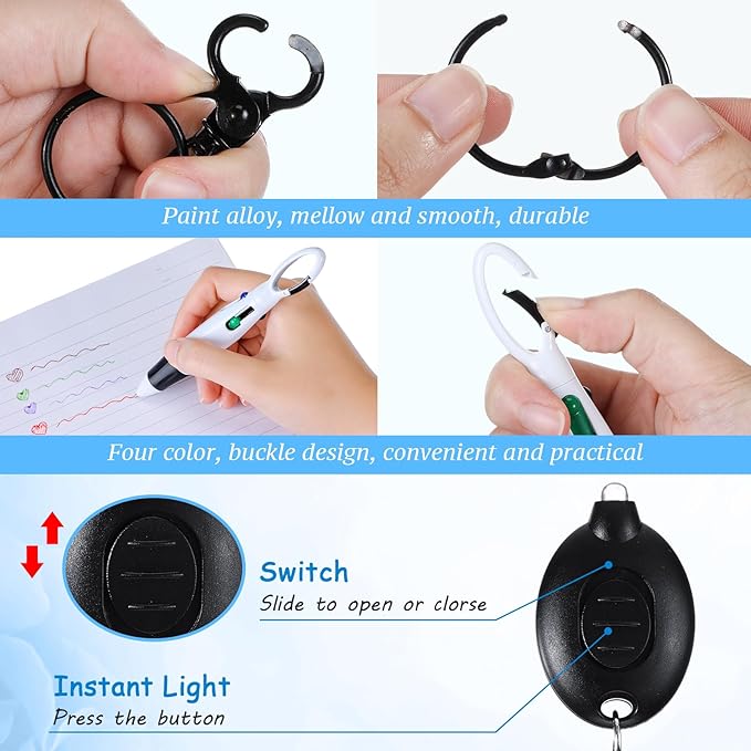 Chinco 30 Pcs Retractable Shuttle Pen Clip with Mini Highlighter Nurse Badge Pen Neon Marker LED Keychain Ring Clip