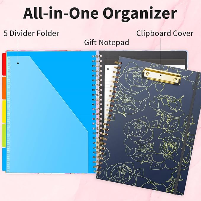 Sooez Clipboard with Refillable Notepad, Clipboard Folder with 10 Storage Pockets for Letter Size, Spiral Clipboards Notebook, Cute Portfolio for School Office Nursing