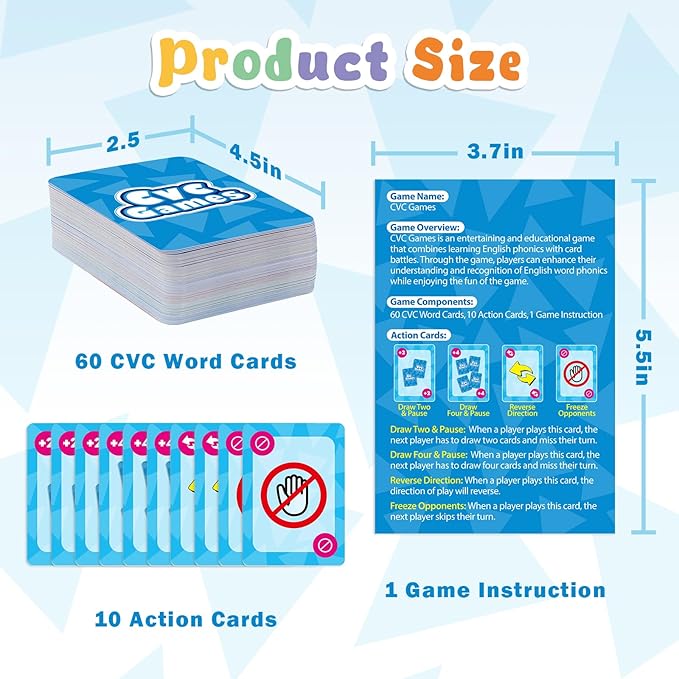 Torlam Phonics Games for Kids, CVC Word Games Learn to Read Spelling Reading Sight Word Flash Cards, Speech Therapy Toys Kindergarten Classroom Must Have Learning Activities Homeschool Supplies