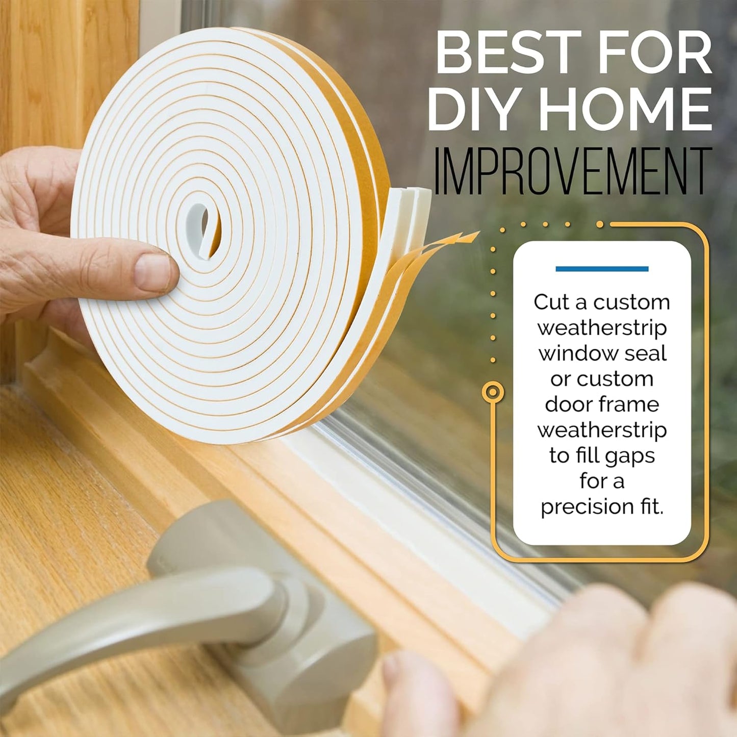 High Density Foam Weather Stripping Door Seal Strip Insulation Tape Roll for Insulating Door Frame, Window, Air Conditioner | Self Adhesive Sealing Weatherstrip (White, 1 in x 1/8 in x 30 Ft)