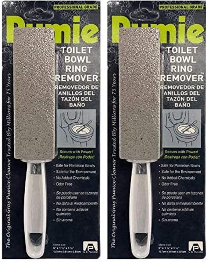 PUMIE Toilet Bowl Ring Remover, TBR-6, Pumice Stone with Handle, Removes Unsightly Toilet Rings and Stains from Toilets; Sinks; Tubs; Showers, Safe for Porcelain, Pack of 2