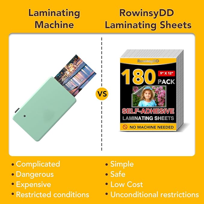 180 PCS Self-Adhesive Laminating Sheets, 9 x 12 Inches Self Adhesive Contact Paper, No Heat No Machine Needed Self Sealing Laminate Sheets