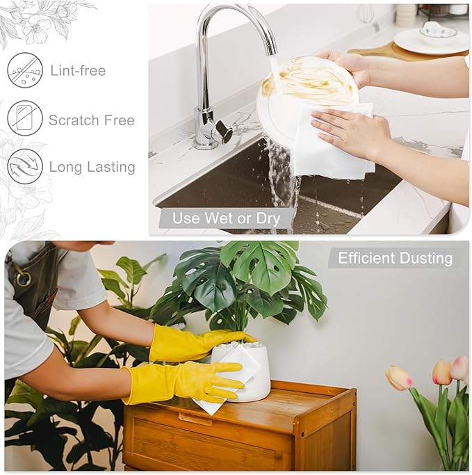 Homaxy Tear Away Dish Cloths Rolls, 40 Sheets-11.8" X 11.8", Reusable Washable Dish Towels for Kitchen, Ultra Absorbent and Quick Drying Microfiber Cleaning Rags, White