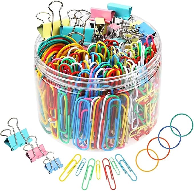 THE CEO Sticky Notes Tabs with Paper Clips- 410 Sticky Notes & Office Paper Clips for Easy Organization- Includes 240 Colorful Papers Clips for School & Desk A Fun & Functional Gift for Office Workers