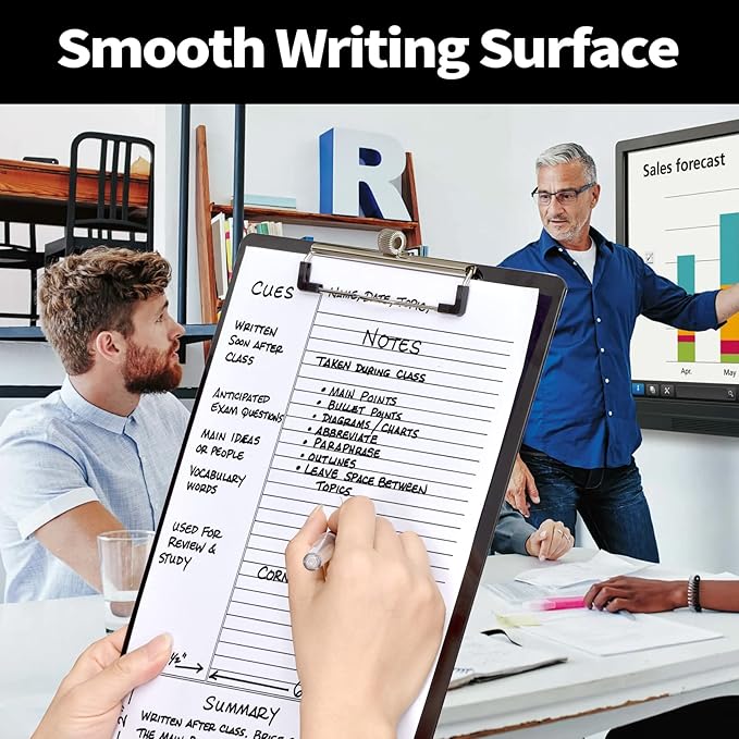 Sooez Plastic Clipboard with Pen Holder, [10% Thicker] Clip Boards 8.5x11 with Low Profile Clip, Cute Hanging Clipboard, Standard Letter Size A4 for Women Teacher, Office & School Supplies, Black