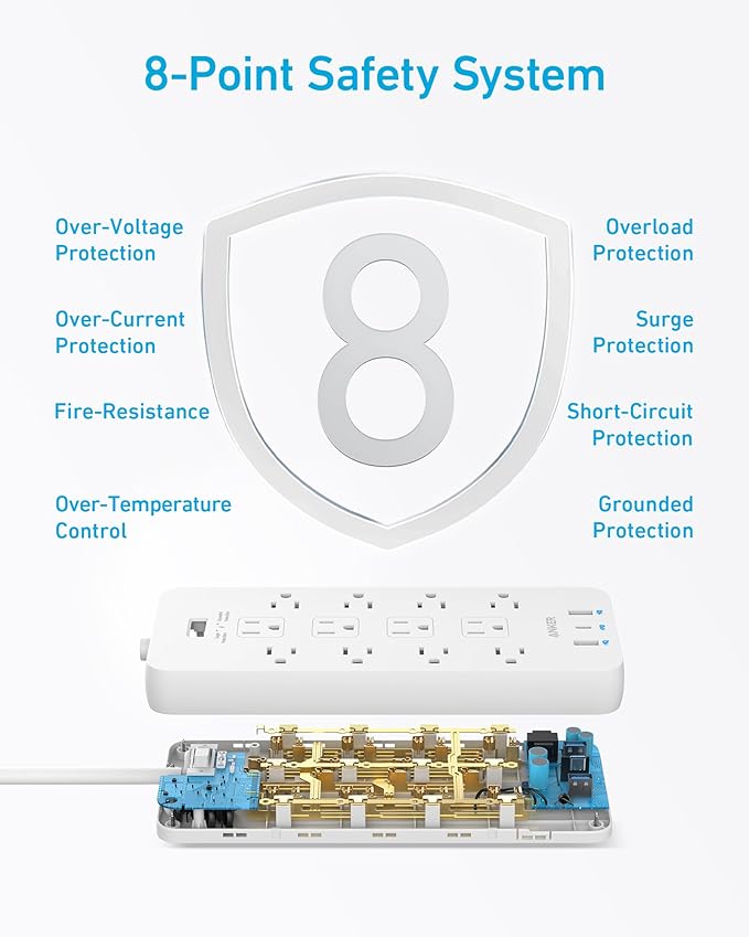 Anker Power Strip with 2100J Surge Protector, Outlet Extender, 5ft Extension Cord with Multiple Outlets, 12 AC, 2 USB A,1 USB C Port for 20W, Home Office, Dorm Room Essentials, TUV Listed