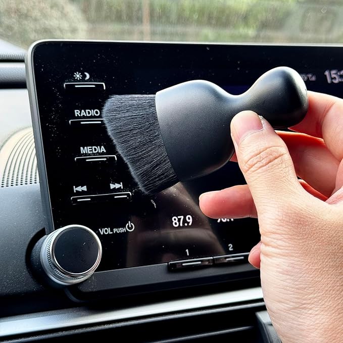 Car Detailing Brush, Soft Bristle Cleaning Brush, Scratch-Free Auto Duster Tool for Dashboard, Air Vents, Leather & Interior Cleaning (Black with Cap)