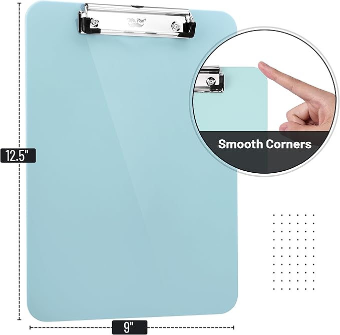 Mr. Pen- Plastic Clipboard, 12.5” x 9”, Pastel Green, Clipboard Plastic, Low-Profile Metal Clip with Retractable Hanging Hole