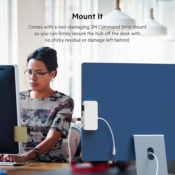Belkin USB-C 6-in-1 Multiport Hub with Mount, USB-C Docking Station with MicroSD Card Reader, Powered USB Hub, Compatible with MacBook, Chromebook, iMac, PC, and Other USB-C Devices - White