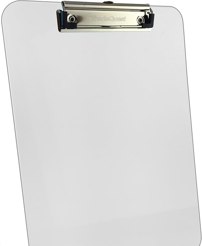 Trade Quest Plastic Clipboard Transparent Color Letter Size Low Profile Clip (Pack of 6) (Clear)