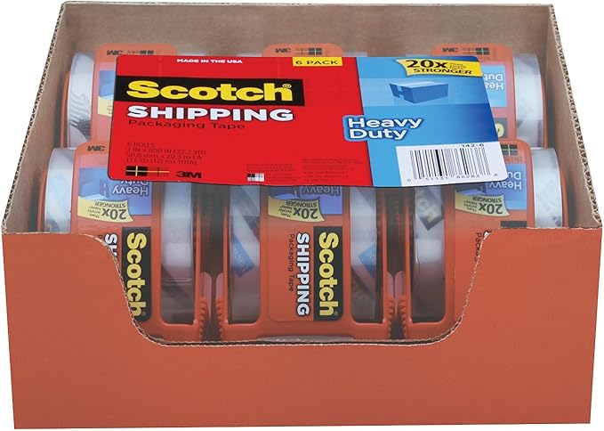 Scotch Heavy Duty Shipping Packaging Tape, 1.88 Inches x 800 Inches, 12 Rolls with Dispenser.