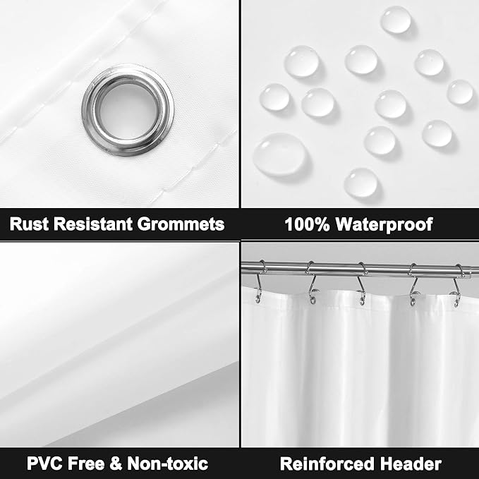 Barossa Design White Shower Curtain Liner - Premium PEVA, BPA & PVC Free, No Chemical Smell, Lightweight Shower Curtain with 3 Magnets, Metal Grommets - White, Standard Size