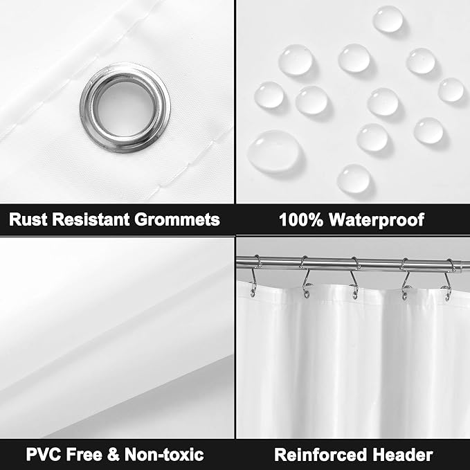 Barossa Design Extra Long Shower Curtain Liner with 6 Magnets - 72" x 84" XL White Waterproof PEVA Shower Liner for Bathroom, PVC Free, Metal Grommets - White, 72x84