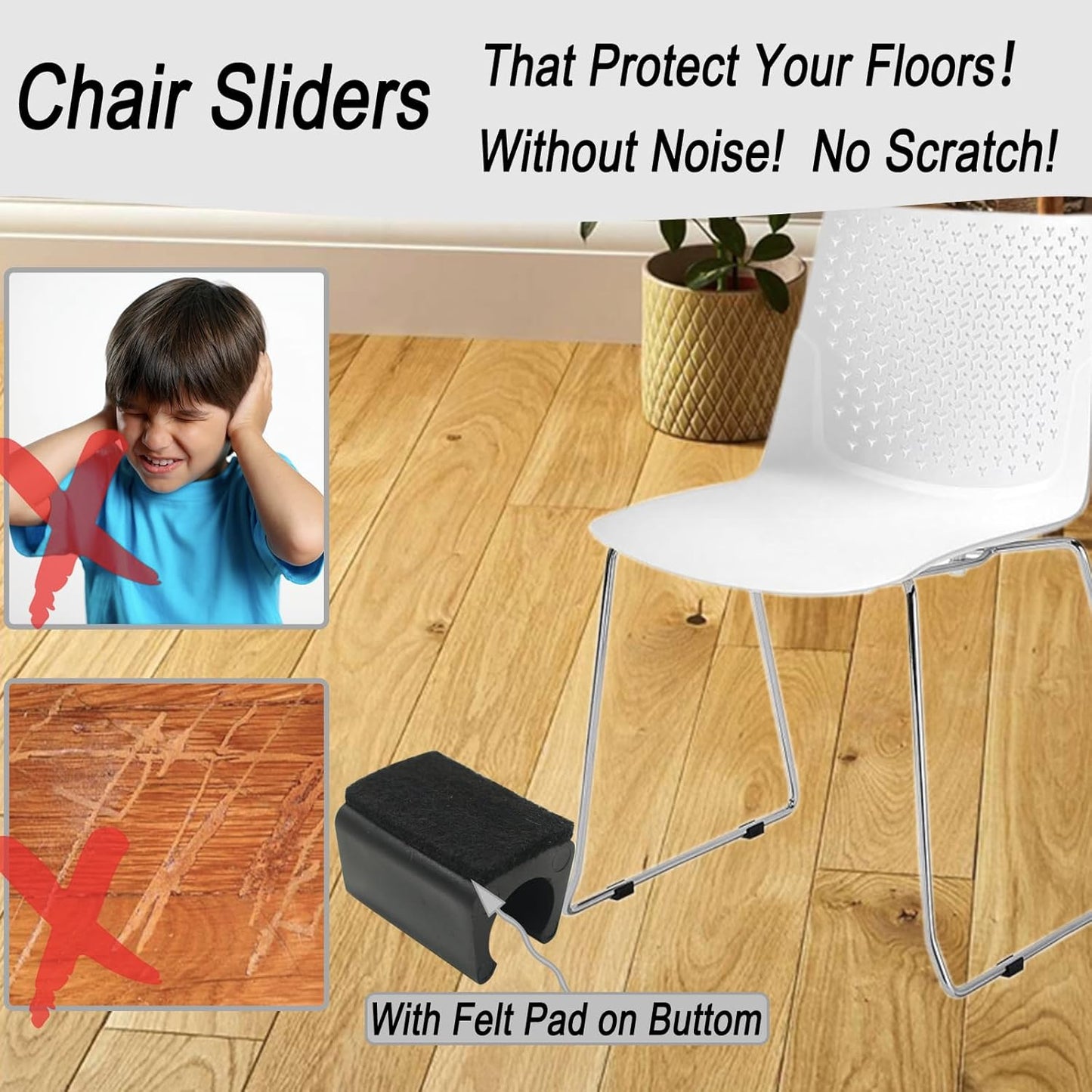 Rectangle U Shaped Chair Leg Tips Cap with Felt Pads,Furniture Feet Protector Slide Smoothly Glides,Protect Hardwood Floor No Scratches No Noise,Fit 12mm(15/32inch) Diameter Tubular Legs (Black 32PCS)