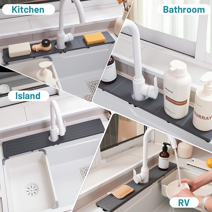 Fast Drying Faucet Mat for Kitchen Sink, Water Absorbent Diatomite Stone Sink Tray with Raised Feet, Kitchen Sink Splash Guard, Prevents Moisture Buildup, Durable Protector for Bathroom Counter