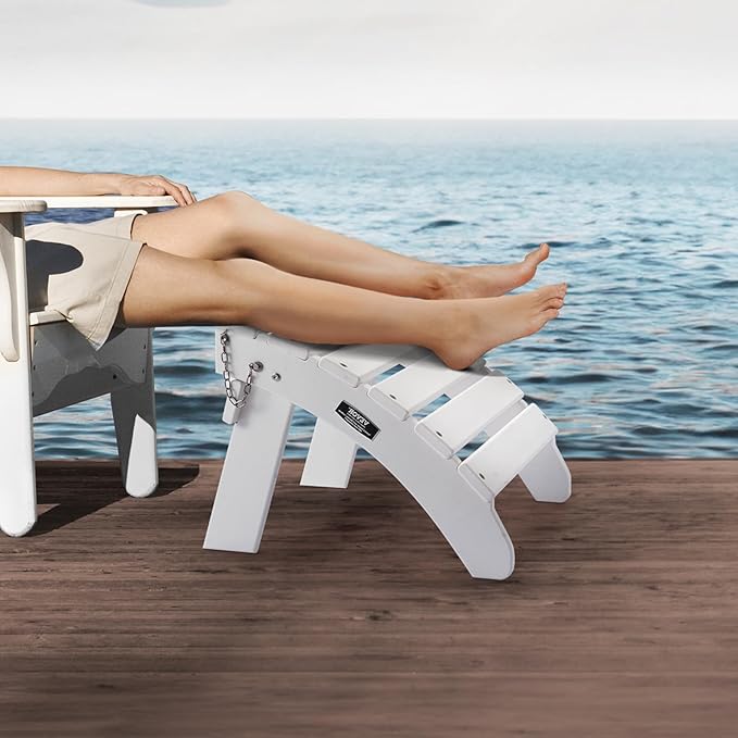 VEVOR Adirondack Ottoman, 17.7L x 19.7W x 13.8H Inch HDPE Plastic Folding Adirondack Ottoman, Weather-Resistant Foot Rest for Adirondack Chair, Widely Used for Outside Porch Pool Lawn Backyard, White
