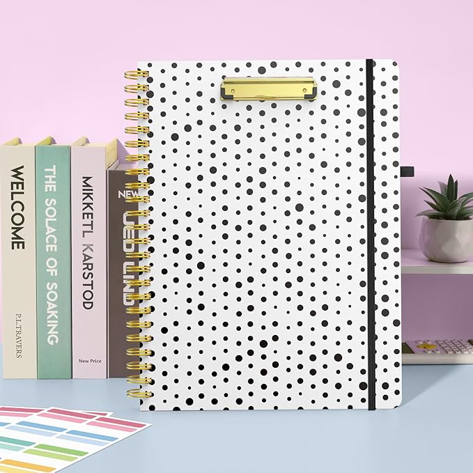 Sooez Clipboard with Refillable Notepad, Clipboard Folder with 10 Storage Pockets for Letter Size, Spiral Clipboard Notebook, Cute Portfolio for School Office Nursing
