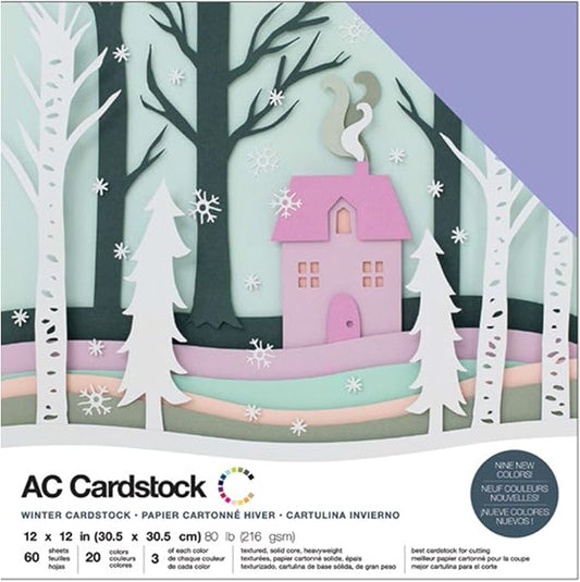 Cardstock 12x12 Scrapbook Paper Pack - Textured Heavy Duty Paper for Die Cutting, Card Making, Crafts - 60 Square Sheets, 20 Unique Colors, 80lb (216gsm), Solid Core - Winter