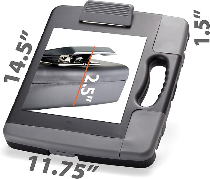 Officemate Portable Clipboard Storage Plastic Case for A4 Sizes, Charcoal (83301),11-3/4"w x 1-1/2"d x 14-1/2"h
