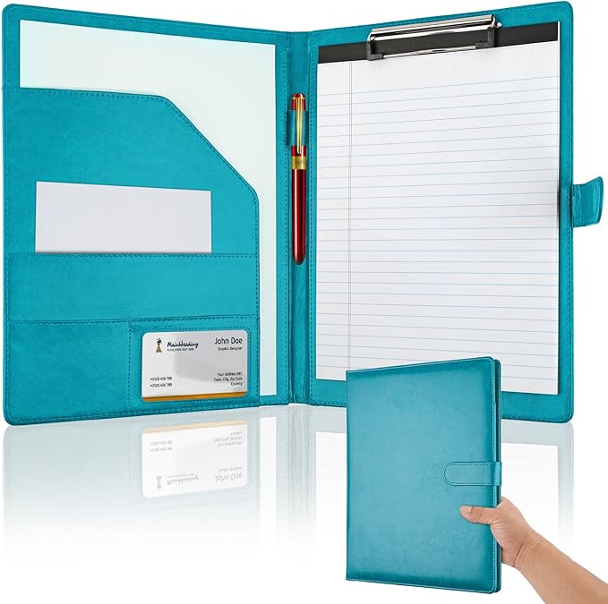 Professional Padfolio with Clipboard, Faux Leather Portfolio Folder Binder, Legal Pad Holder for A4 Letter Size Notepad, Resume, Writing, Ideal Organizer for Business Office Conference (Indigo)