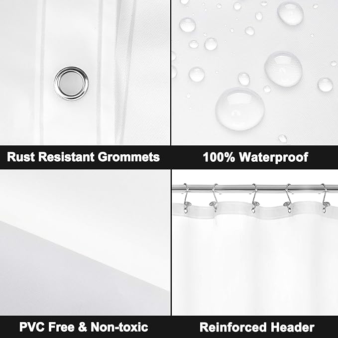 Barossa Design Clawfoot Tub Shower Curtain with 12 Magnets - 36 Metal Hooks Included, 180" W x 70" H Wrap Around, Waterproof PEVA, Metal Grommets - Frosted, 180x70