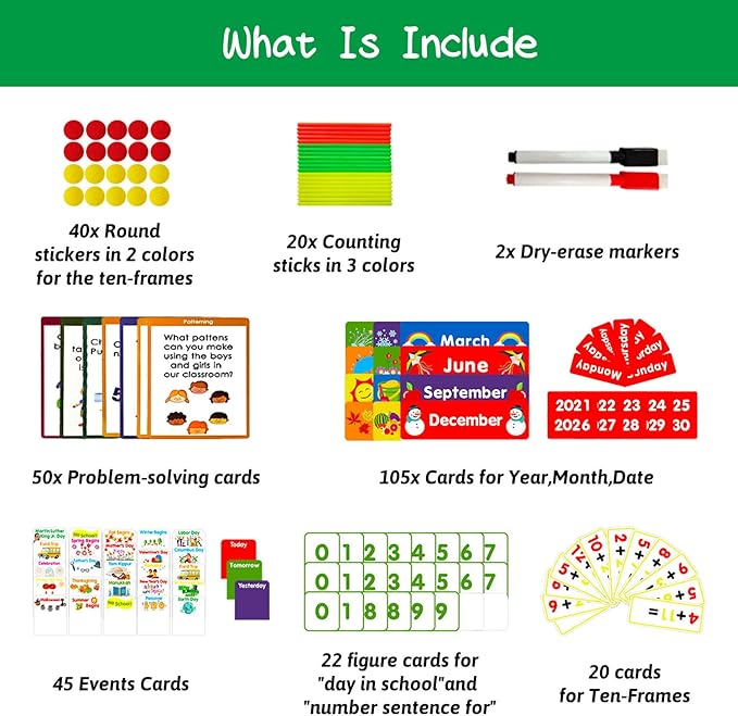 Boczif Daily Math Calendar Classroom Pocket Chart, Math Activities Educational Pocket Chart Teaching Calendar All About Number Activities for Counting, Problem –Solving, Elementary and Pre-school
