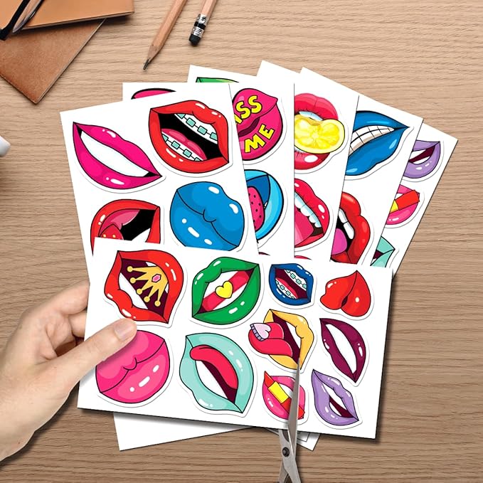 Colorful Art Lips Mouth Expressions Vinyl Stickers Pack 50pcs for Teens Girls Laptop Water Bottle Phone Case Scrapbook DIY Hard Bedroom Wall Decoration Hat Bumper Bike Kids