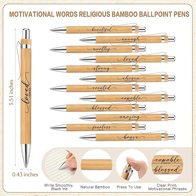 Kosiz 24 Sets Christian Gifts Bulk Inspirational Bible Verse Spiral Notebook and Religious Bamboo Ballpoint Pen Journal with Scripture for Easter Church Member First Communion Teacher Holy Week (Brown)