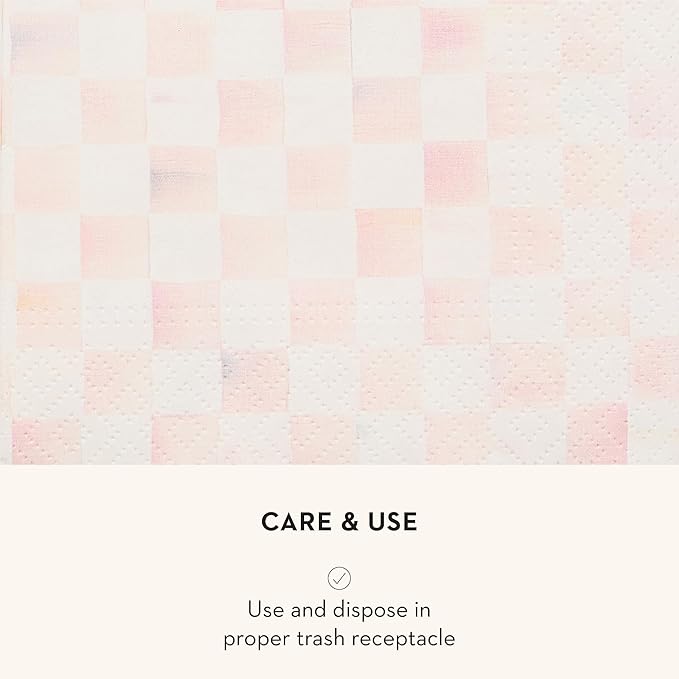 MACKENZIE-CHILDS Cocktail Paper Napkins, Stylish Paper Cocktail Napkins for Parties and More, Pink-and-White Rosy Check