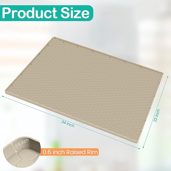 Waterproof Under Sink Mat 34" x 22", Silicone Cabinet Liner, Rubber Protector for Kitchen and Bathroom, Keeps Cabinets Clean, Dry, and Organized (Mint Green)