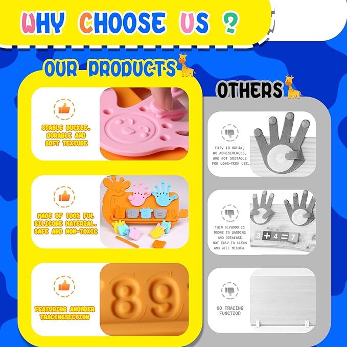 Preschool Learning Toys,Upgraded Silicone Montessori Educational Math Manipulatives Toys for Toddlers 3-5,Number Counting Blocks Playtime Toys for 3-5 Year Boys Girls Birthday Gifts