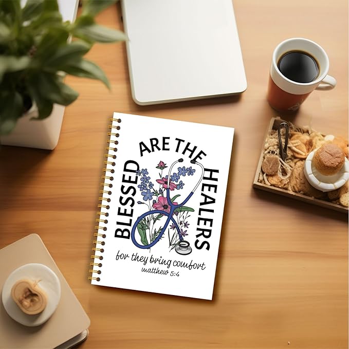 Christian Nurse Nursing Notebook, Matthew 5:4 Bible Journal, Religious Prayer Journal for Woman, Church Notes Notebook, Christian Medical Hardcover Spiral Notebooks 5.5x8.3 Inch