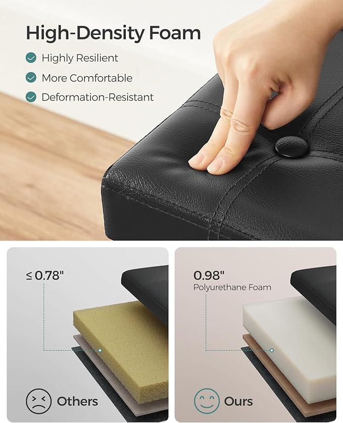 SONGMICS Mazie Collection - 15 Inches Ottoman with Storage, Footstool, Storage Ottoman with Metal Grommet Handles, Load 660 lb, for Dorm, Living Room, Bedroom, Synthetic Leather, Black ULSF30B
