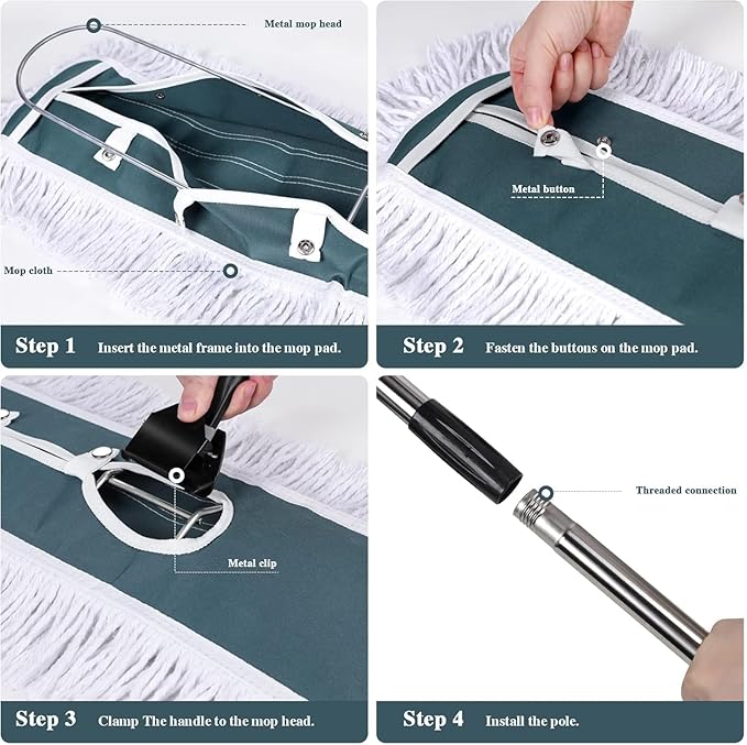 Commercial Mop,Masthome 42" Heavy Duty Dust Mop with Stainless Steel Handle,Large Industrial Mops for Floor Cleaning with 1 Cotton & 1 Microfiber Pad,Wet & Dry Large Mops for Home,Garage,School,Mall