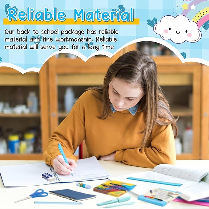 48 Pcs School Stationary Set Essentials Bundle Include Folders Notebooks Rulers Scissors Pencils Pens and Much More Back to School Gifts for Students(Blue)