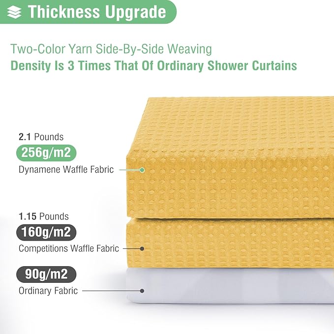Dynamene Long Fabric Shower Curtain - 78 inch Long Waffle Weave Weighted Cloth Shower Curtains for Bathroom, Neutral Heavy Duty Hotel Spa Luxury Bath Curtain Set with 12 Hooks, 72x78, Gold