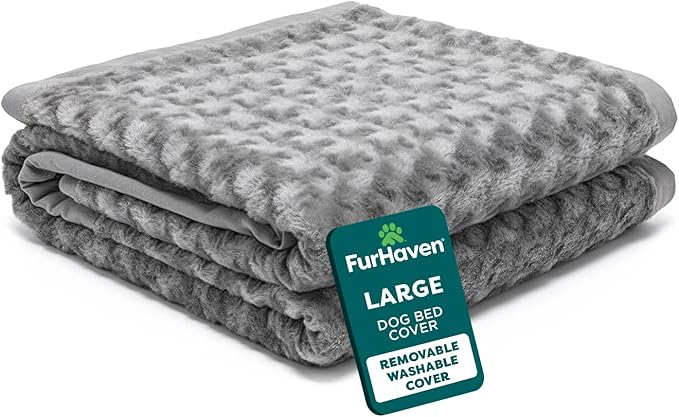 Furhaven Replacement Dog Bed Cover Ultra Plush Faux Fur & Suede Mattress, Machine Washable - Gray, Large