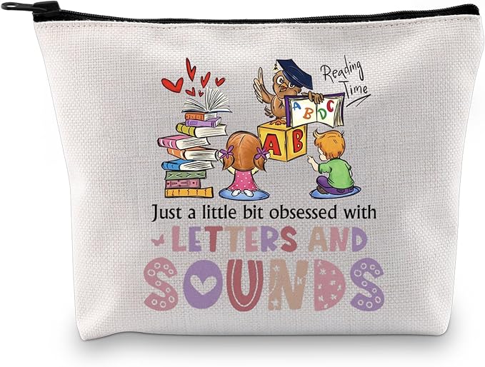 GJTIM Reading Coach Teacher Interventionist Specialist Literacy Gift literacy education gift Phonics Gift Zipper Pouch Makeup Bag (Letters and Sounds Bag)