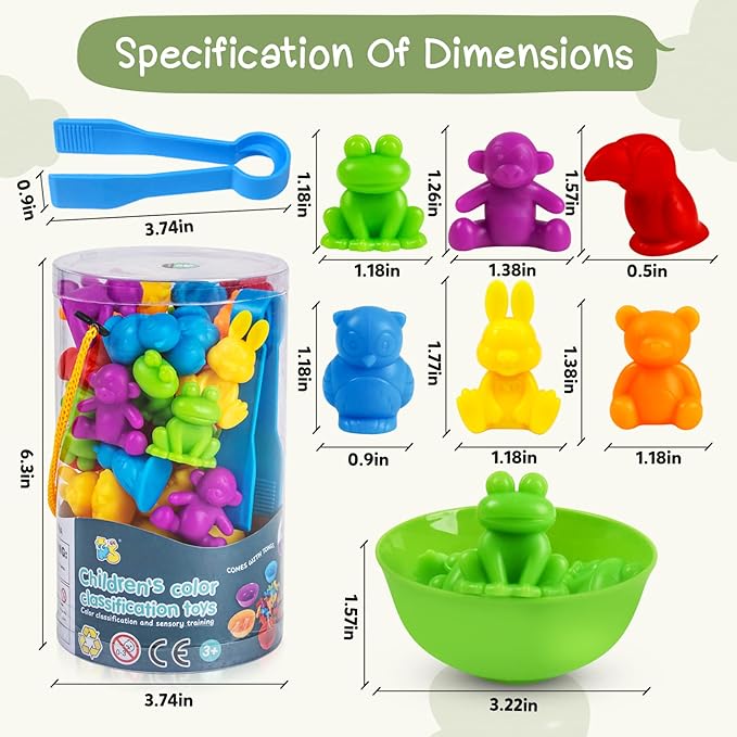 TSYAN Counting Animals Matching Games Sensory Toys with Sorting Bowls Preschool Learning Activities Color Classification Montessori Educational Toys Set Gift for Boys Girls Toddlers Toys Age 3+