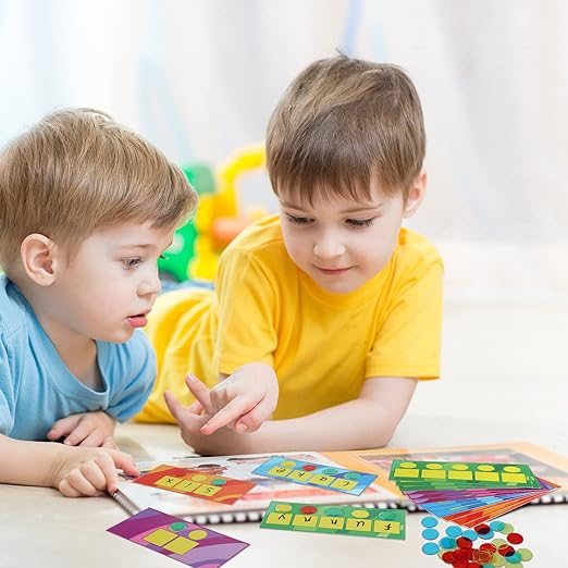 Sound Box Mats and Chips 24 Pcs Dry Erase Mats and 84 Pcs Chips Phonemic Awareness Games Phonics Reading Games Ezread Sound Box Kit(Vivid Style,PVC)