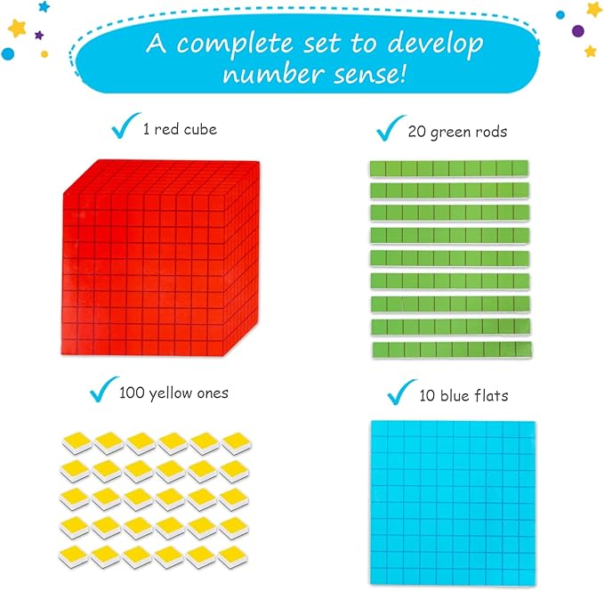 Simply magic 131 PCS Jumbo Magnetic Base Ten Blocks for Math, Place Value Blocks, Magnetic Base 10 Blocks Set for Teachers, Math Blocks for Counting, Counting Blocks, Magnetic Math Manipulatives K-3