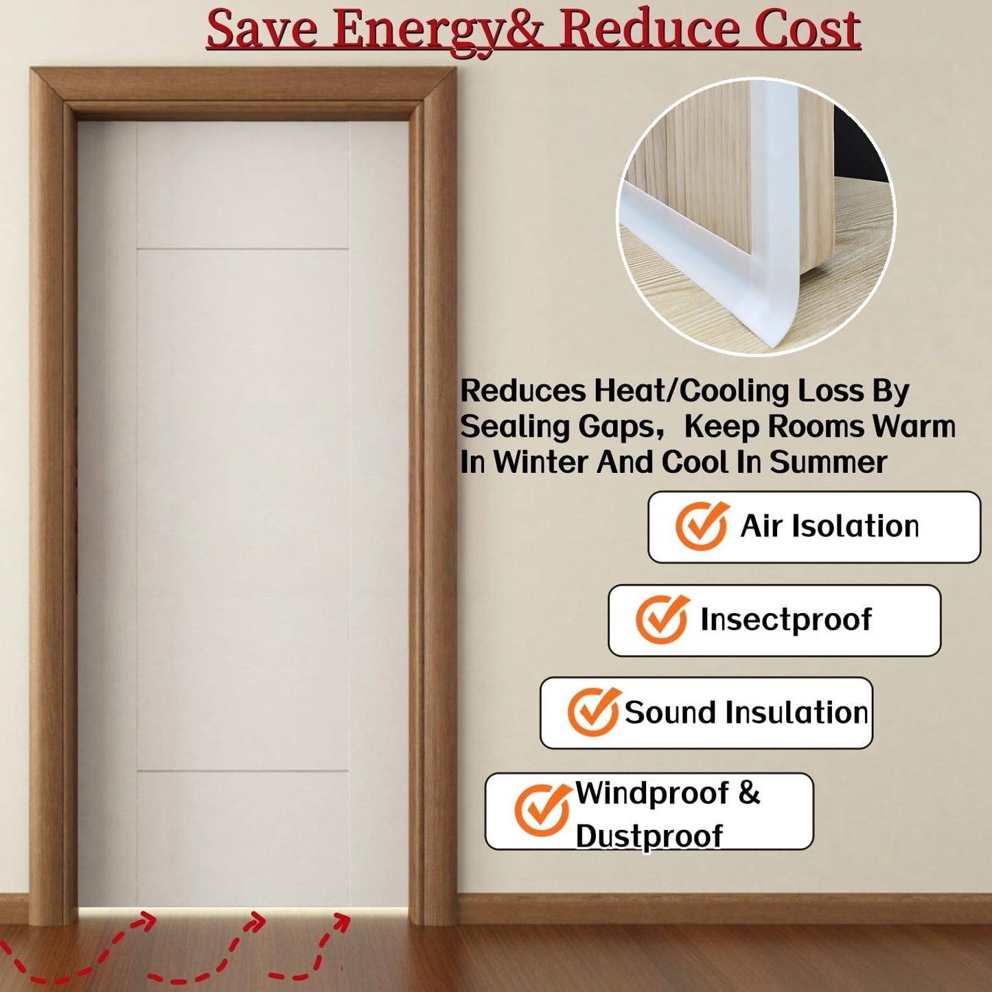 T Shape Door Seal Strip for Door & Windows Gaps，Draft Stopper Bottom Sweep Weather Stripping for Energy Saving, Noise Reduction,Easy Install (White, 1.38" W x 19.7Ft)