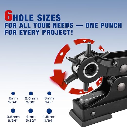 WORKPRO Desktop Leather Hole Punch Set, Rotary Belt Hole Puncher, 6 Punch Sizes, Heavy Duty Leather Hole Punch Tool for Belts, Dog Collars, Watch Band, Saddles, Shoes, Home DIY