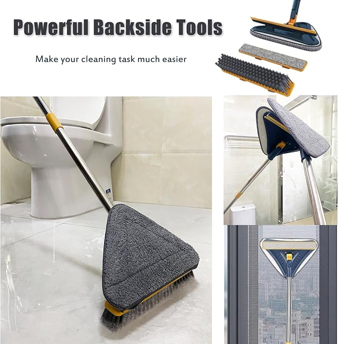 Wall Cleaner Mop with Long Handle, 5-in-1 Wall Cleaning Dust Mop with 6 Replacement Chenille Microfiber Pads, Squeegee, Scrubber, Duster Cleaning Tools for Wall, Window, Floor, Ceiling