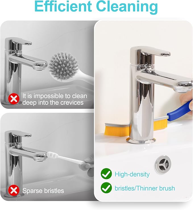 JOYMOOP 4 Pack Crevice Cleaning Brush, Blue Hard Bristle Grout Brush, House Cleaning Supplies, Magnetic Gap Cleaning Brush for Kitchen, Bathroom, Window, Toilet, Multifunctional Cleaning Tools