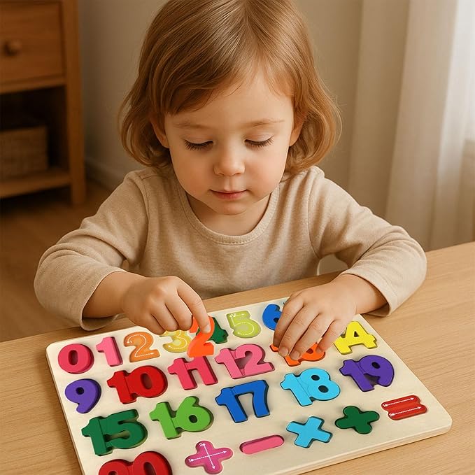 LovesTown Wooden Puzzles for Kids, Number Blocks, Montessori Preschool Educational Toddler Shape Puzzle Toys, Classroom Gifts for Boys Girls Stock Stuffering