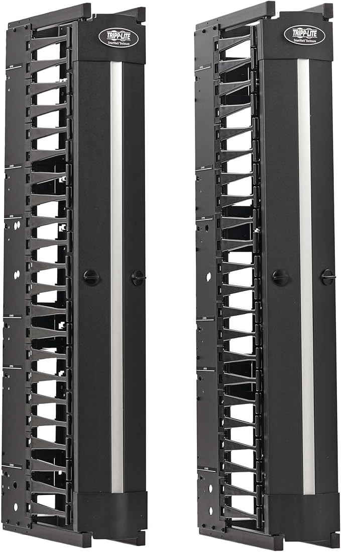 Tripp Lite Vertical Cable Manager, High-Capacity Deep Double Finger Duct, Front-Facing Cover, Two 3.5 feet Tall Sections, 6 inch Wide x 11.4 inch Depth, Black, 5-Year Warranty (SRCABLEVRT6HD)
