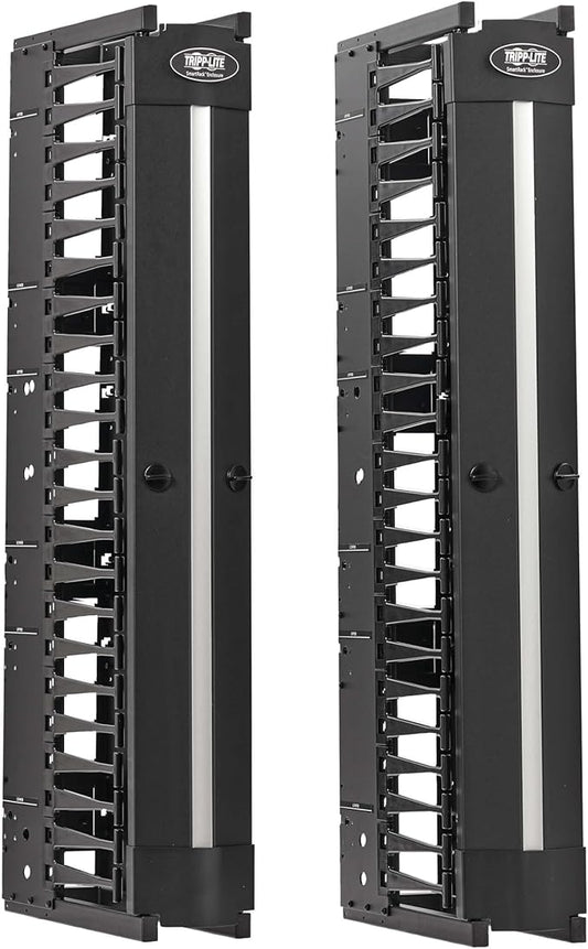 Tripp Lite Vertical Cable Manager, High-Capacity Deep Double Finger Duct, Front-Facing Cover, Two 3.5 feet Tall Sections, 6 inch Wide x 11.4 inch Depth, Black, 5-Year Warranty (SRCABLEVRT6HD)