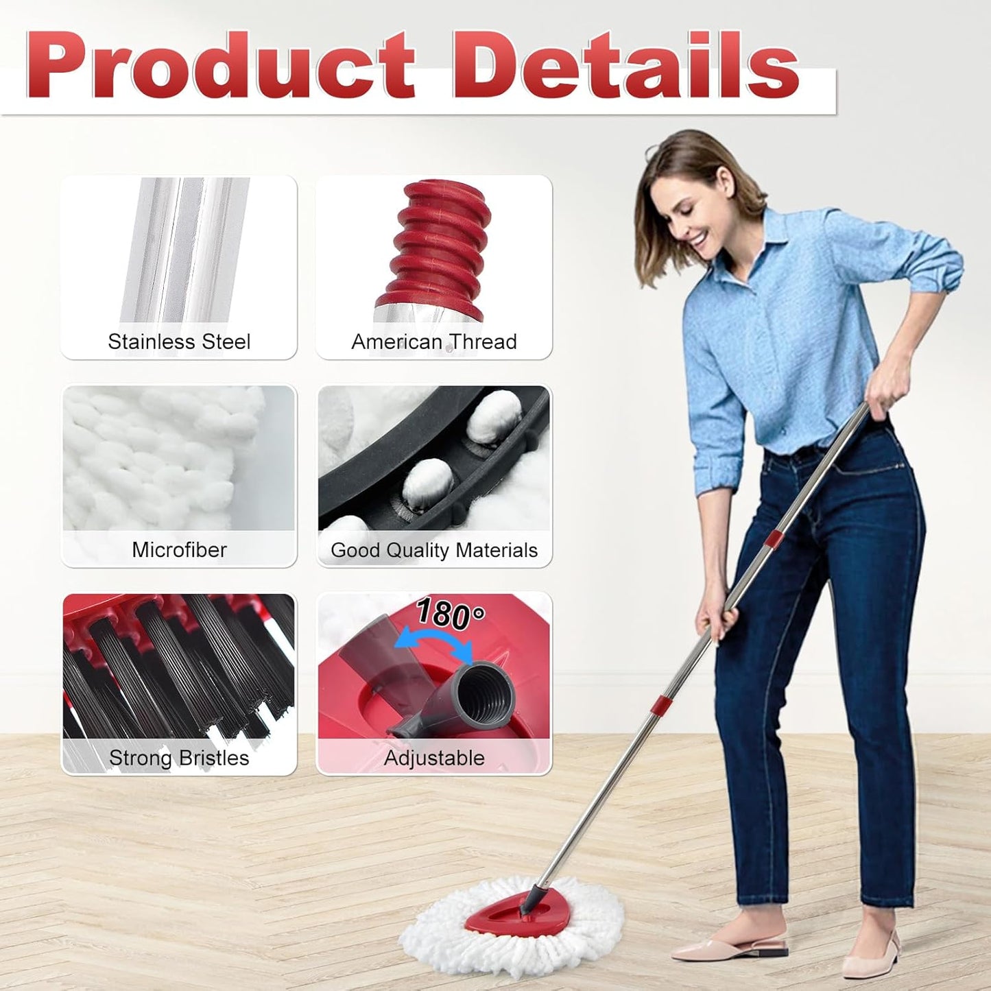 Mop Heads Replacement for Ocedar, Mop Replace Head for Ocedar EasyWring 1 Tank, Microfiber Spin Mop Refills, Include 3 Spin Mop Replacement Head Deep Cleaning Machine Washable with 2 Scrubber Mop Head